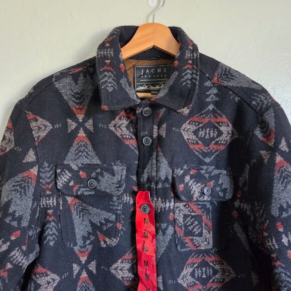 Jachs New York Jacket Aztec Wool Blend Sherpa Lined Shacket Grey Mens Medium NEW - Picture 5 of 12